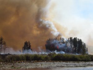 Pagami Creek smoke from water