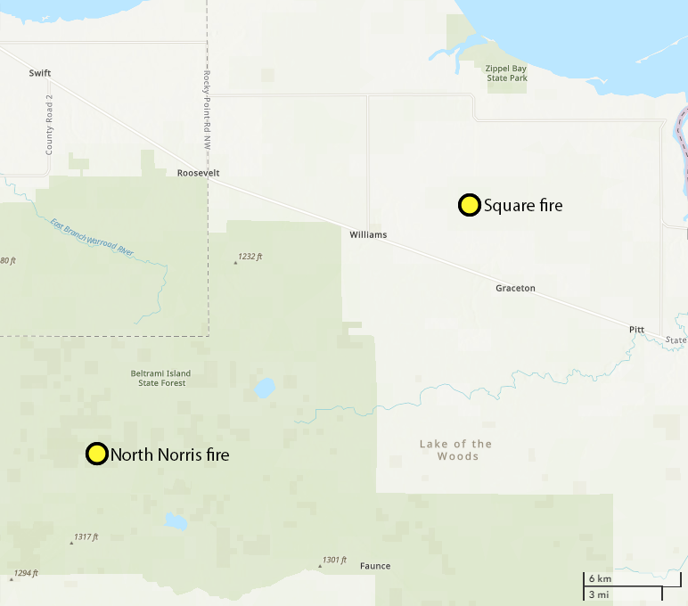 A topographic map yellow dots