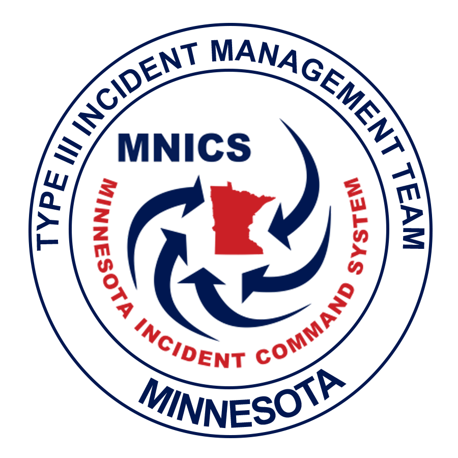 MNICS logo with circular blue text and lines identifying the MNICs Type 3 Incident Management Team.