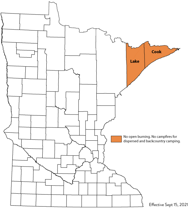 County boundary map with burning restriction filled in orange color.