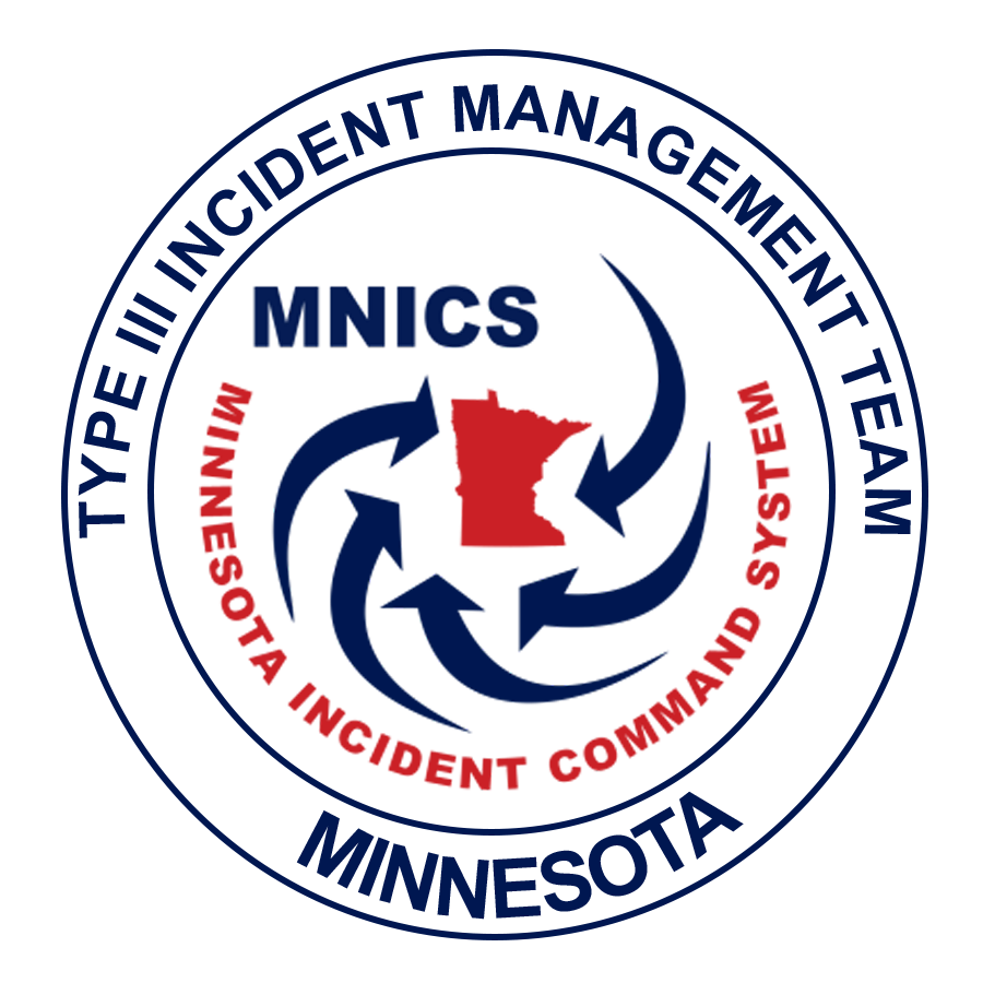 MNICS logo with circular blue text and lines identifying the MNICs Type 3 Incident Management Team.
