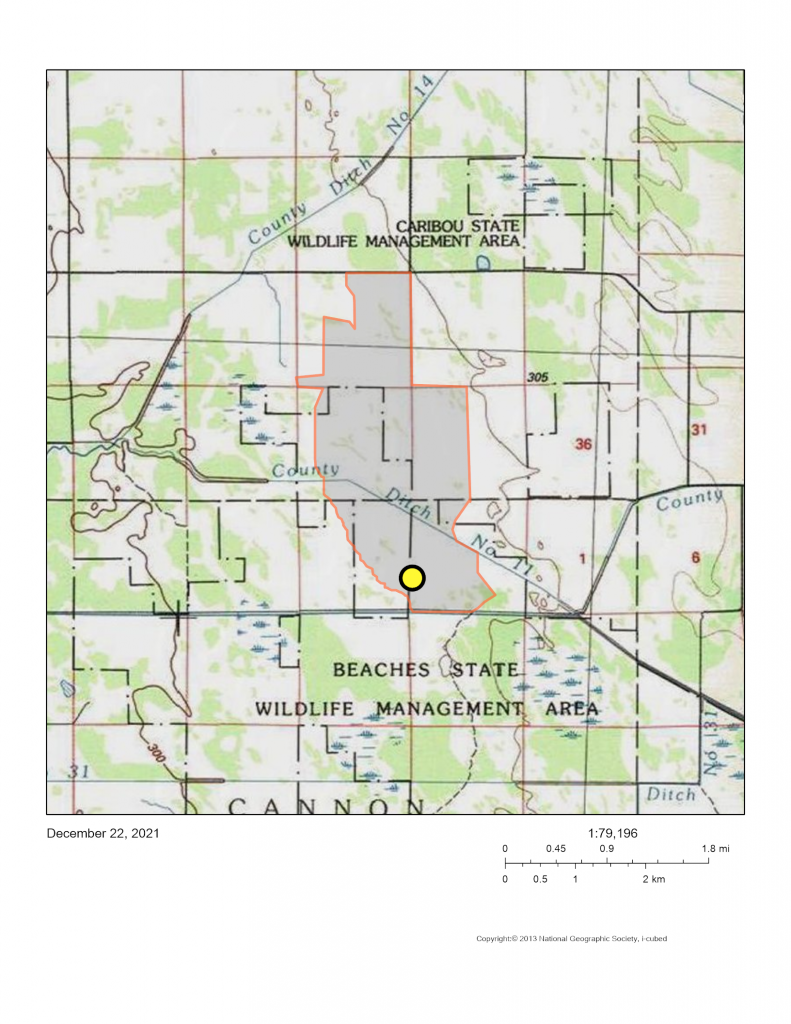 topographic map with orange outline of fire progression