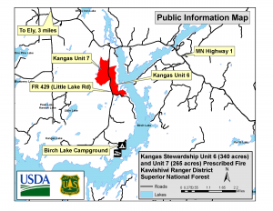 Map with prescribed burn area in red.