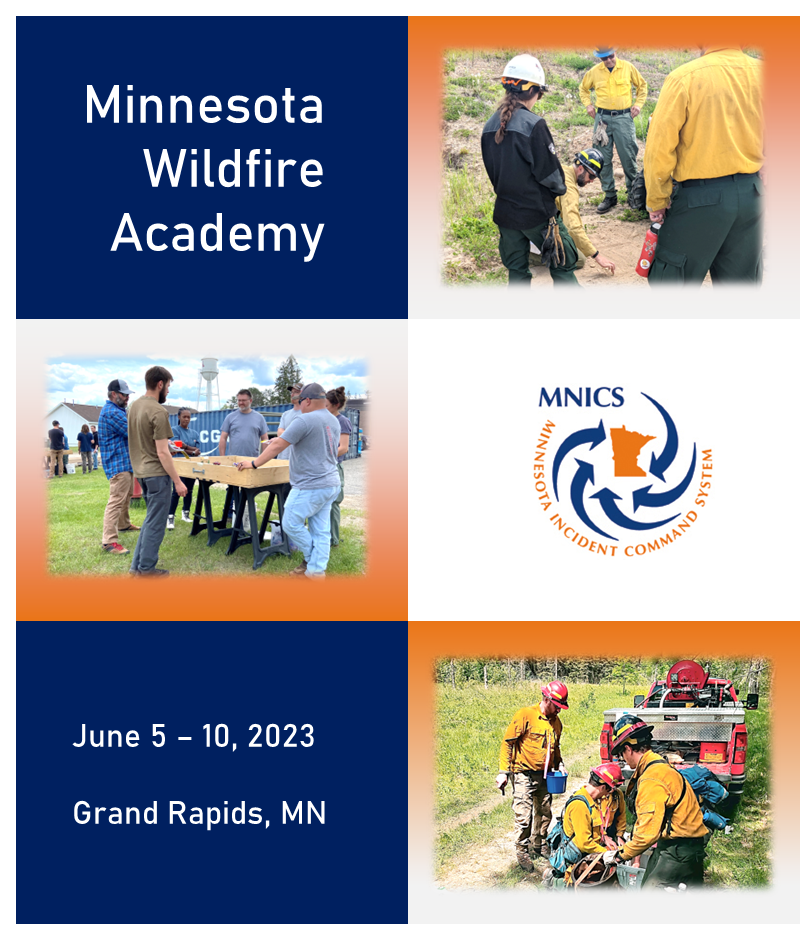 2023 MN wildfire academy cover page collage of photos with training activities.