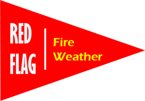 Red flag banner with yellow and red tex.
