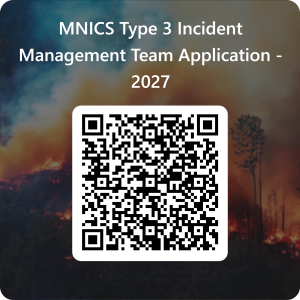 QR generated code set in front of a wildfire scene in the background and white text above the code.